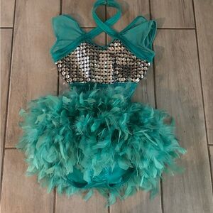 Teal Sequin and Feather Jazz Costume